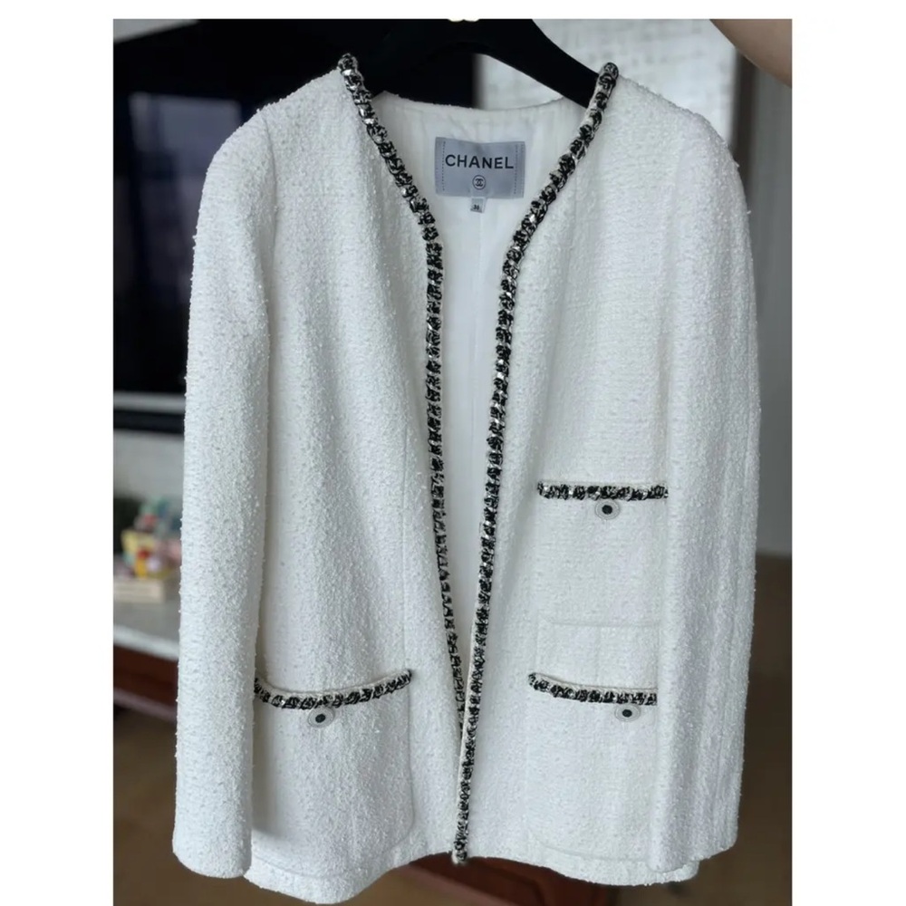 CHANEL 2022 Evening Jacket white tweed size 36